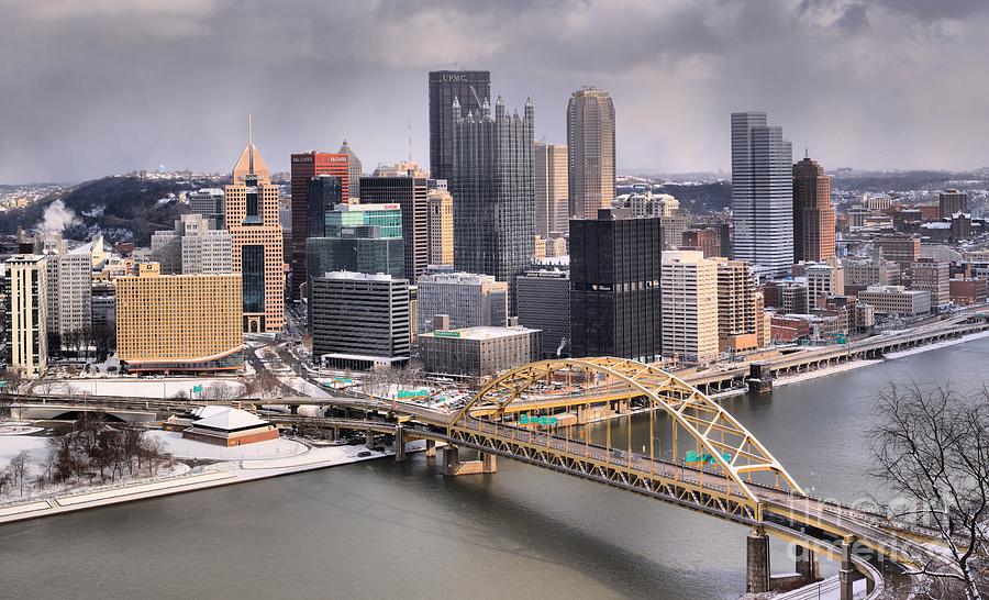 Pittsburgh Skyline Photograph - Winter Storms Over Pittsburgh In 2015 by Adam Jewell