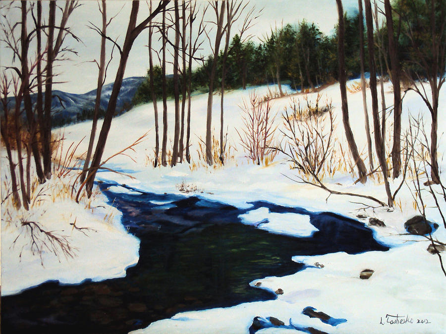 Nature Painting - Winter Stream 2012 by Laura Tasheiko
