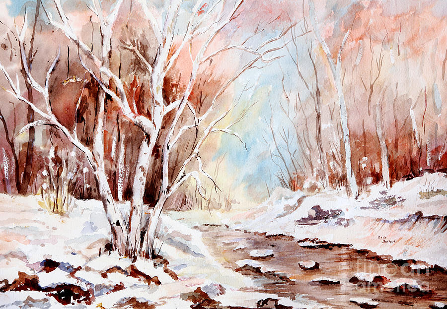 Winter Stream Painting by Pattie Calfy