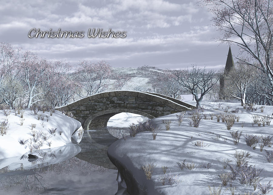 Winter Stream with Stone Bridge Digital Art by Jayne Wilson