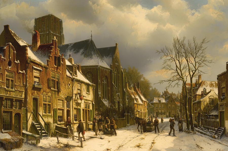 City Painting - Winter Street by Mountain Dreams