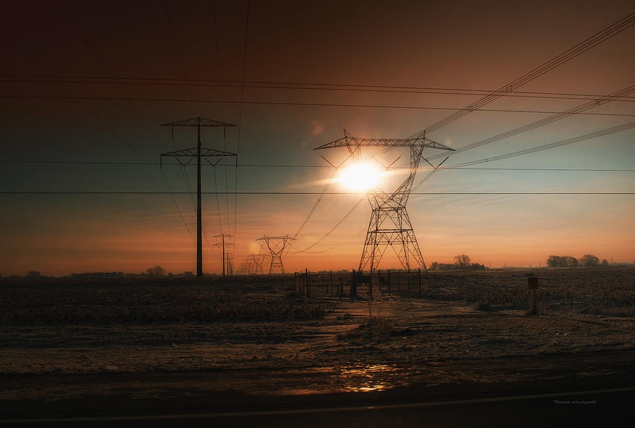 Winter Sunrise On The High Voltage Gantries Photograph by Thomas Woolworth