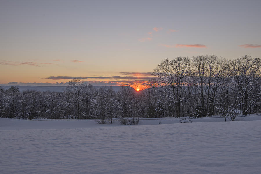Winter sunrise over Delaware water gap Photograph by Dave Sandt