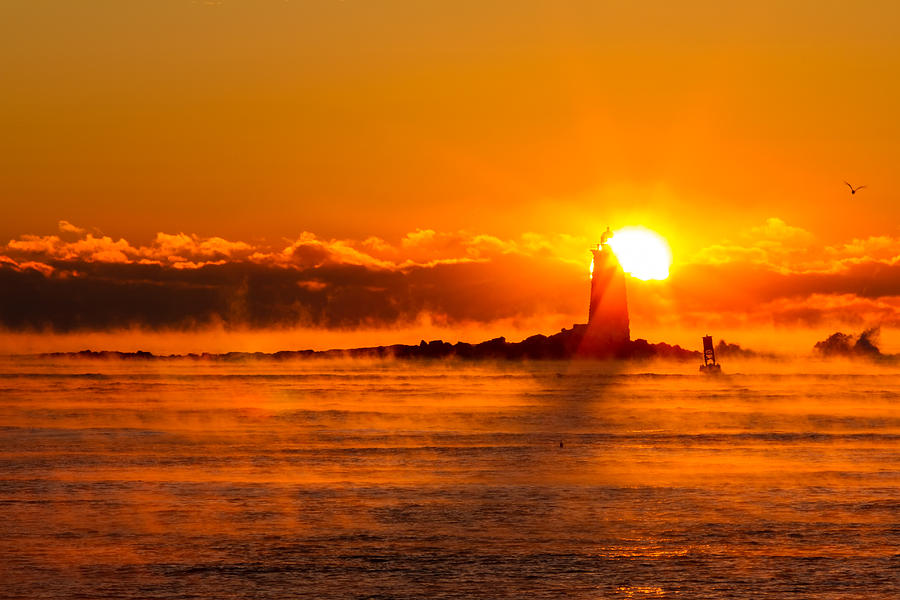 Winter Sunrise Whaleback Light Photograph by Jeff Sinon
