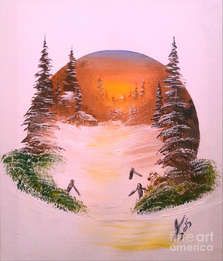 Winter Sunset In A Circle Painting
