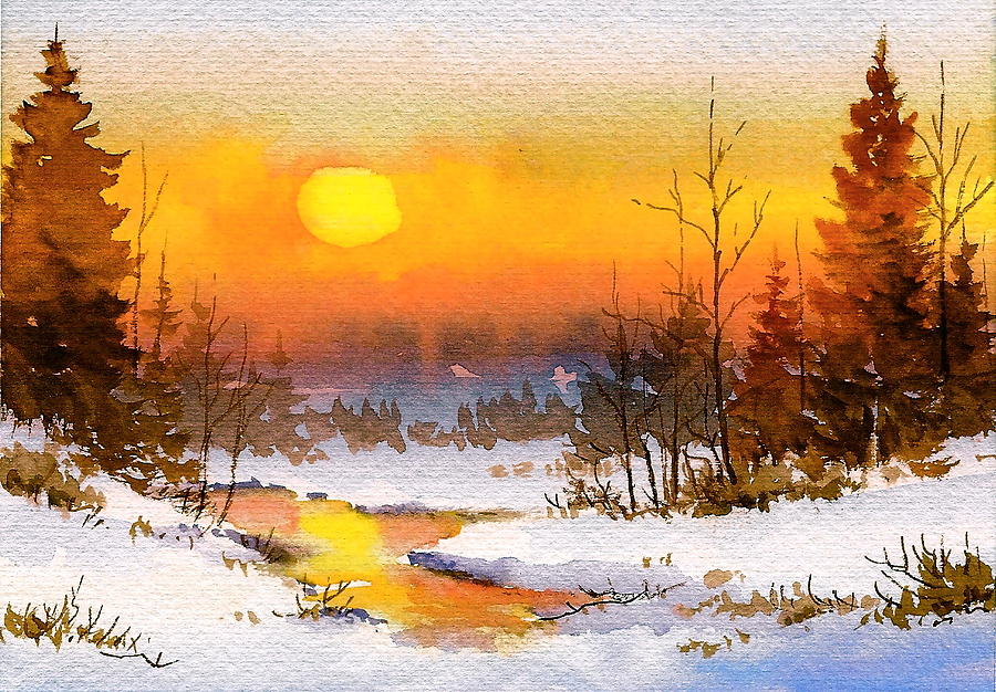 Winter Sunset Painting by Richard Hinger