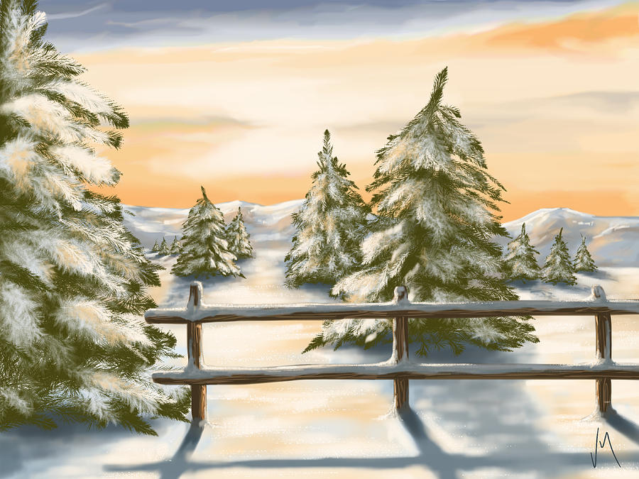 Winter Painting - Winter sunset by Veronica Minozzi