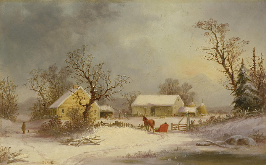 George Henry Durrie Painting - Winter-Time on the Farm by George Henry Durrie