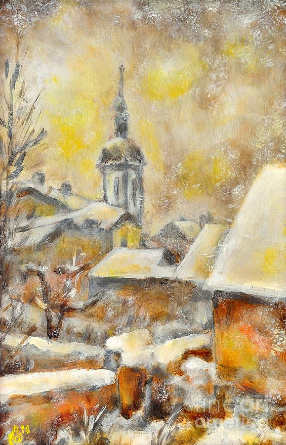 Winter town Painting by Jiri Capek