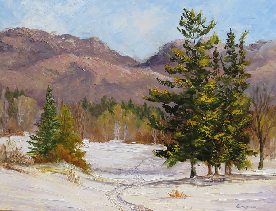Winter Painting - Winter trail in the Adirondacks by Inka Zamoyska