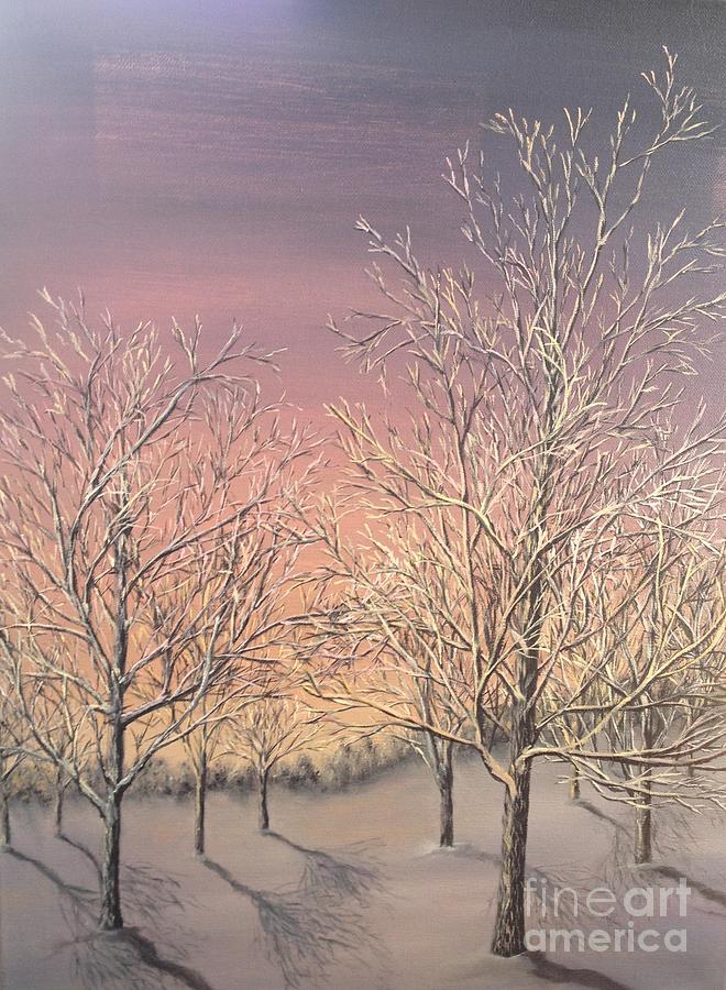 Nature Painting - Winter Tree at Sunset by J O Huppler