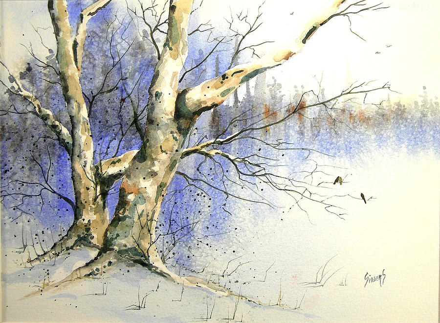 Winter Painting - Winter Tree With Birds by Sam Sidders