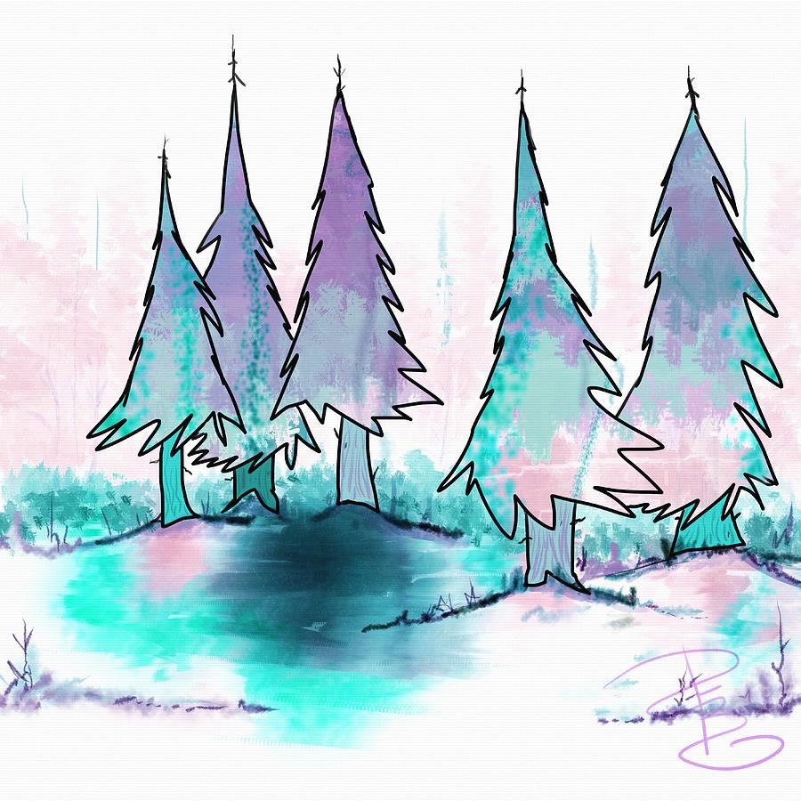 Winter trees Digital Art by Debra Baldwin