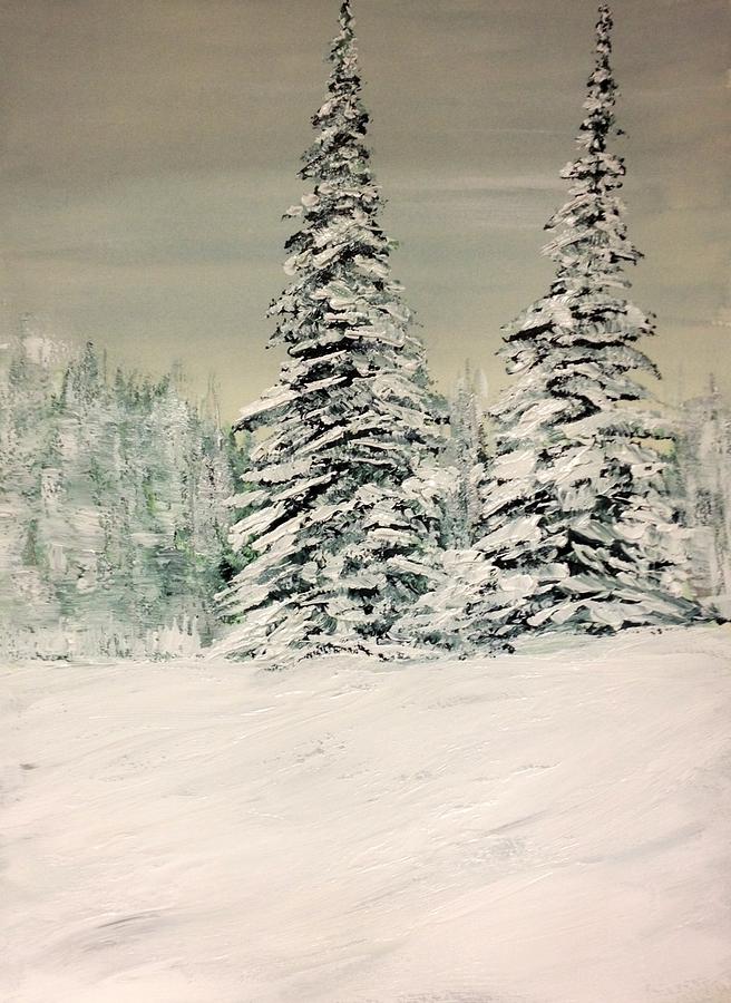 Winter Trees - Grey Sky Painting by Desmond Raymond