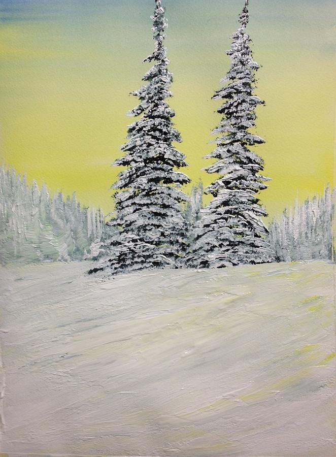 Winter Trees - Yellow Sky Painting by Desmond Raymond
