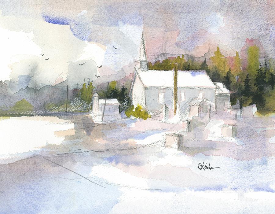 Winter Twin Churches Painting by Robert Yonke