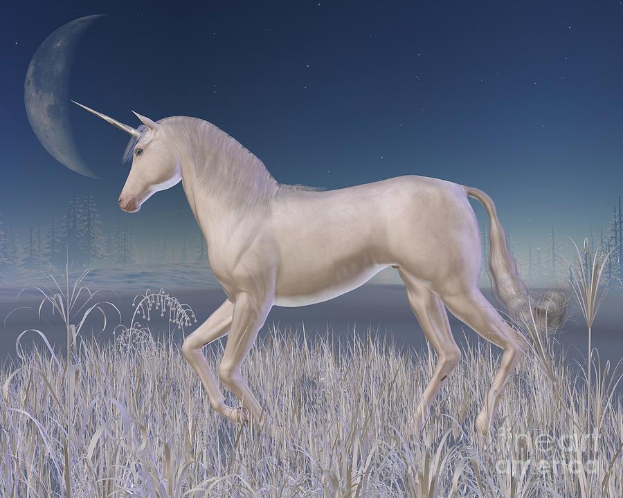 Unicorn Digital Art - Winter Unicorn - running by Fairy Fantasies