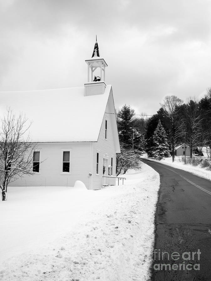 Winter Photograph - Winter Vermont Church by Edward Fielding