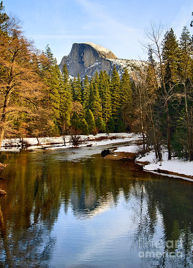 Yosemite National Park Photograph - Winter view of Half Dome in Yosemite National Park. by Jamie Pham