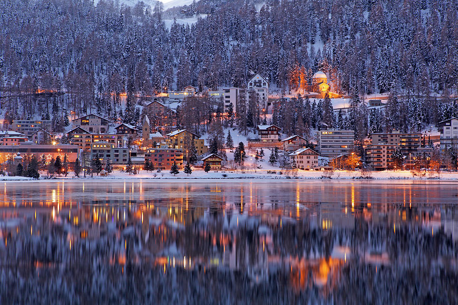 Winter View Of Saint Moritz At Dusk Photograph by Massimo Pizzotti