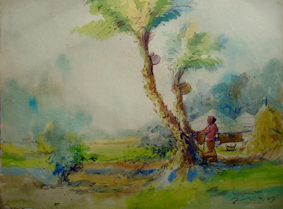 Winter Painting - Winter Village Of Bangladesh by Anisur Rahman