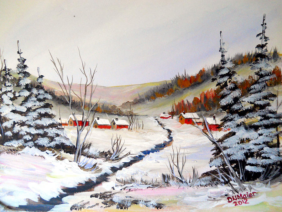Winter Village on the Creek Painting by Dorothy Maier
