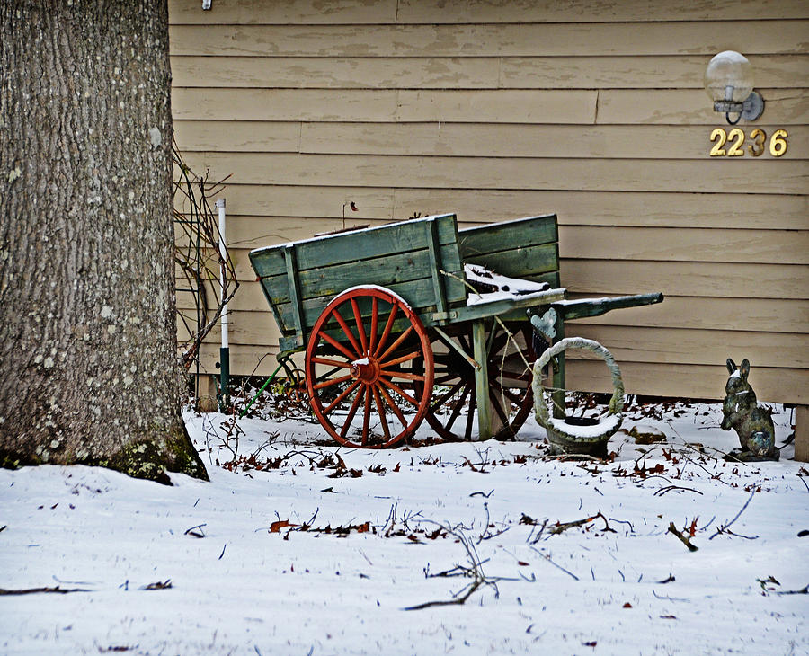 Green Pushcart in Snow Photograph by Linda Brown