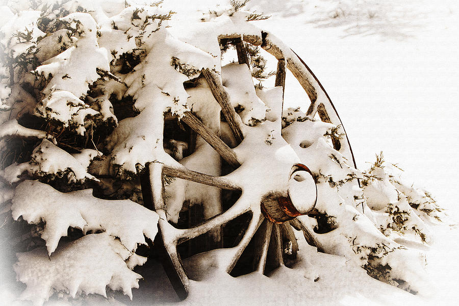Vintage Photograph - Winter Wagon Wheel by Lincoln Rogers