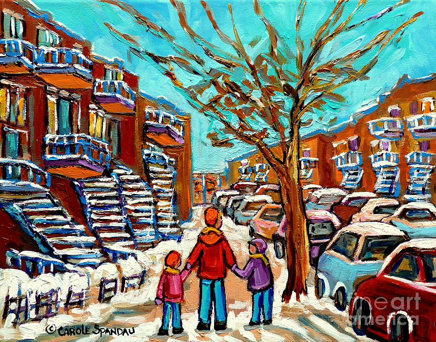 Winter Walk Montreal Paintings Snowy Day In Verdun Montreal Art Carole Spandau Painting by Carole Spandau