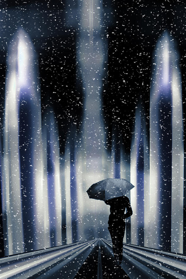 Umbrella Digital Art - Winter Walk by Phil Dyer