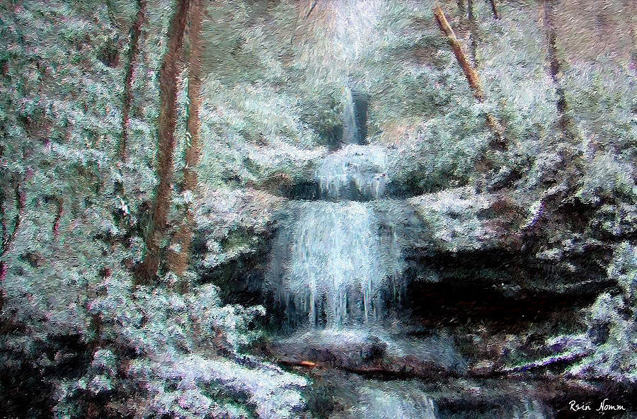 Winter Waterfall Painting by Rein Nomm