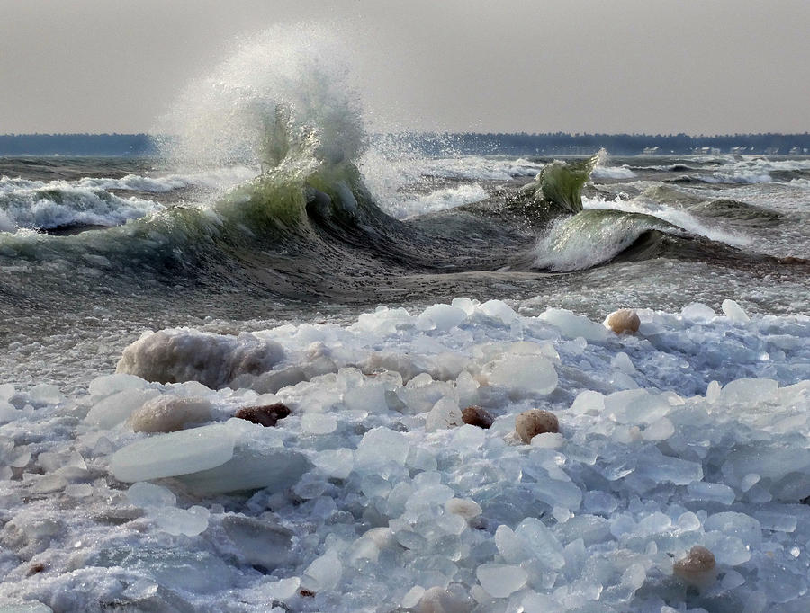 Winter Waves at Whitefish Dunes Photograph by David T Wilkinson
