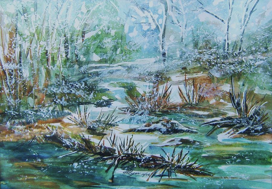 Winter Painting - Winter Whispers on Catskill Creek by Ellen Levinson
