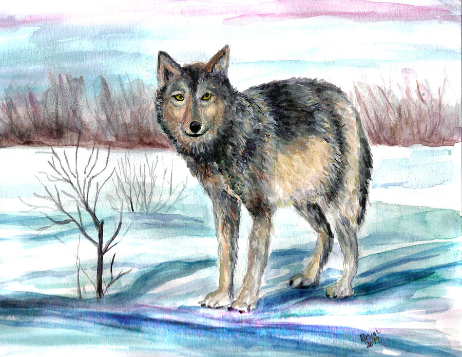 Winter Wolf Painting by Clara Sue Beym