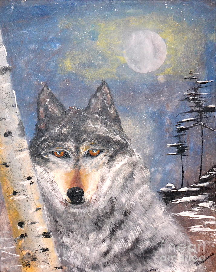 Winter Wolf Painting by Denise Tomasura