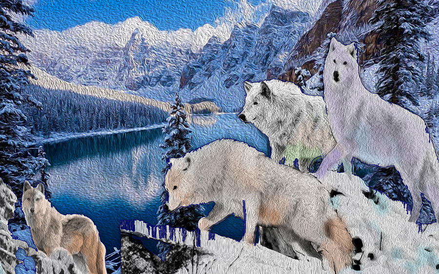 Winter Wolves-card Digital Art by Michael Pittas