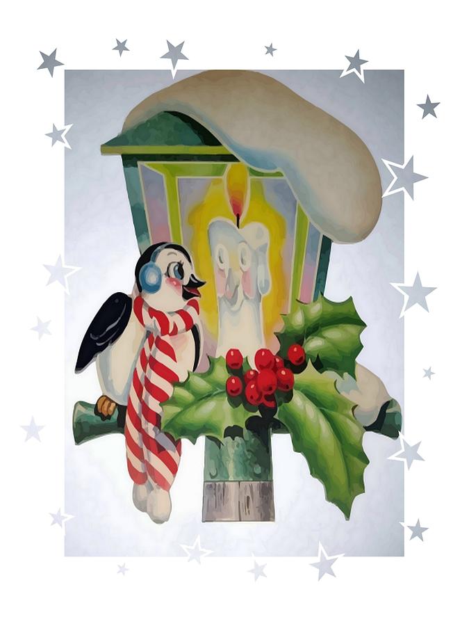 Winter Wonderland Bird Sitting On Vintage Street Lantern Digital Art by Taiche Acrylic Art