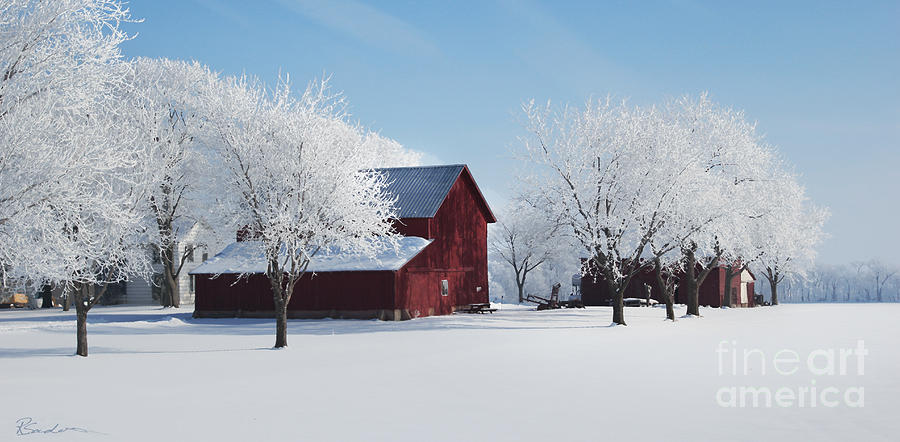 Winter Wonderland Red Barn Digital Painting Painting by Robyn Saunders