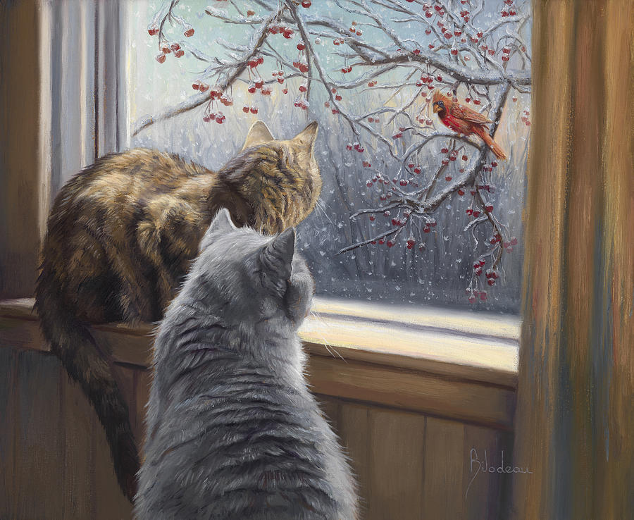 Cat Painting - Winters Day by Lucie Bilodeau