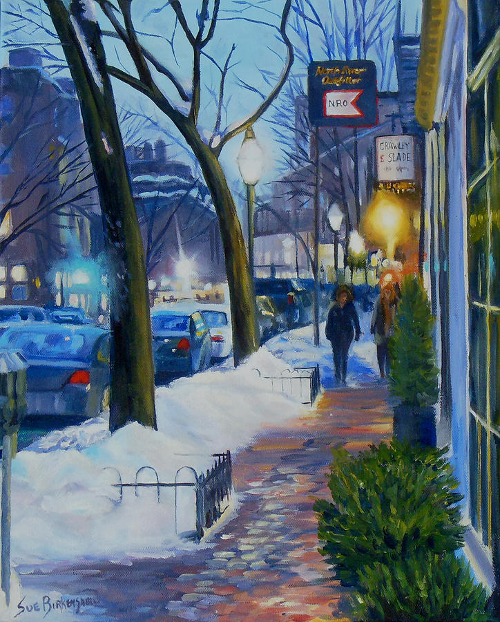 Boston Painting - Winter Evening on Charles Street  by Sue Birkenshaw