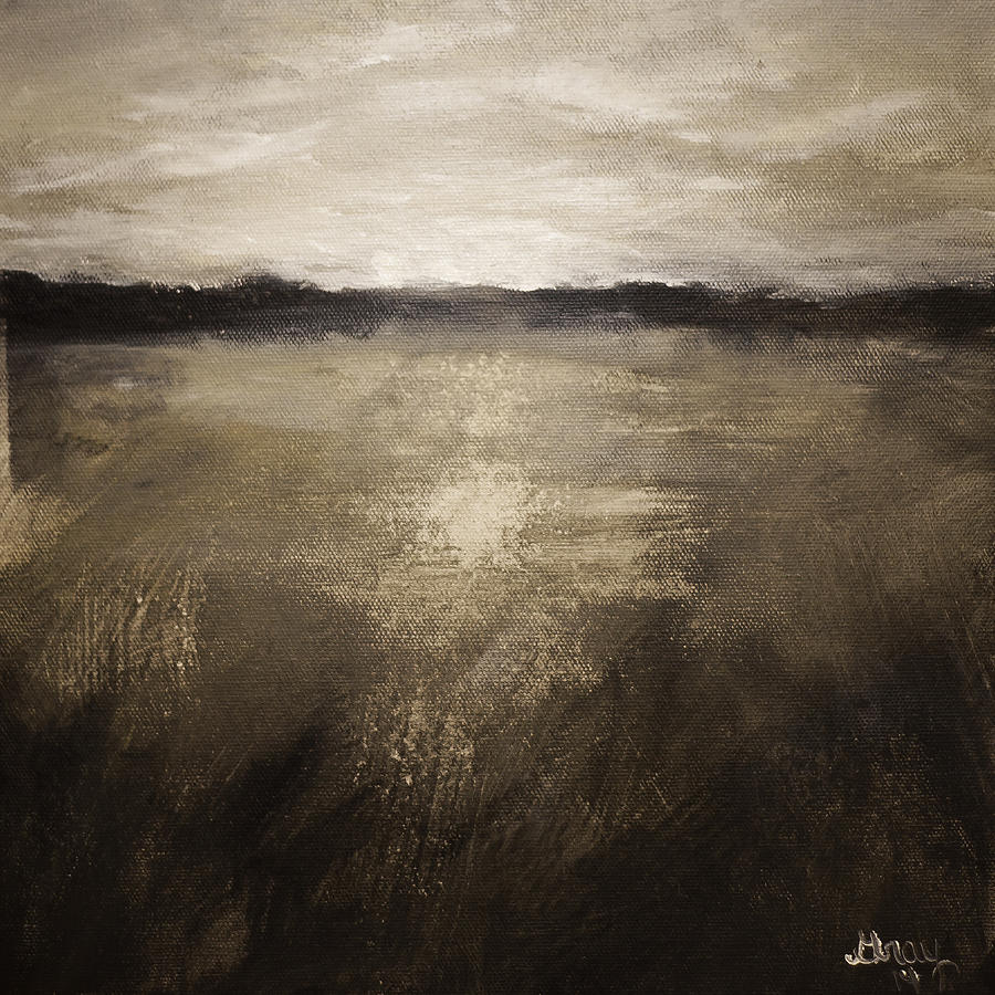Daily Painter Painting - Winters Grip Abstract Marshland Landscape Original Painting on Canvas  by Gray  Artus