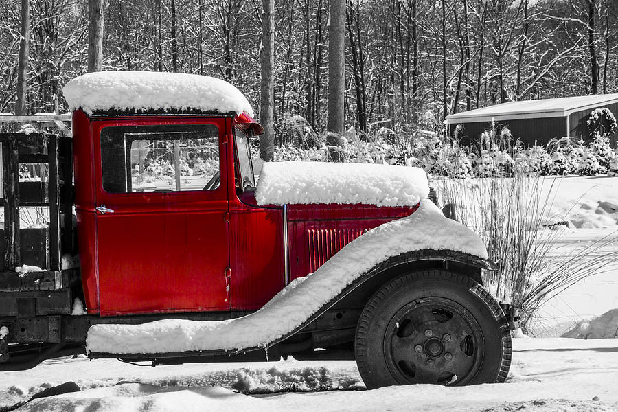 Winters Red Truck Photograph by Karol Livote