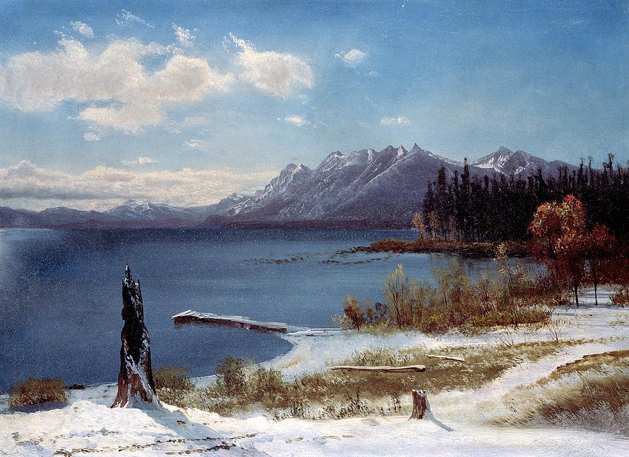 Albert Bierstadt  Painting - Wintertime Lake Tahoe in winter the Sierra Nevada California by Albert Bierstadt