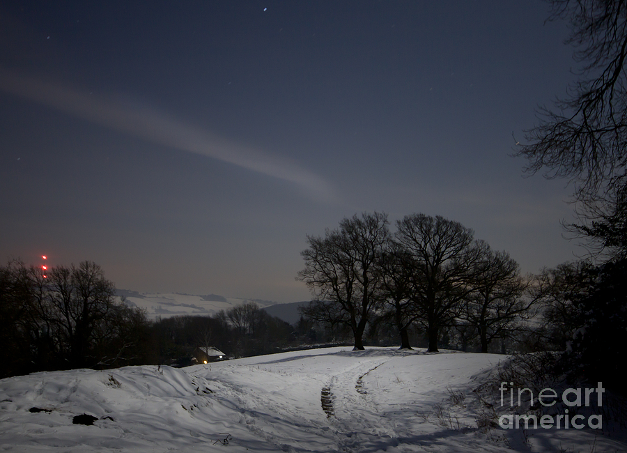 Winter Photograph - Wintery landscape in the night by Ang El