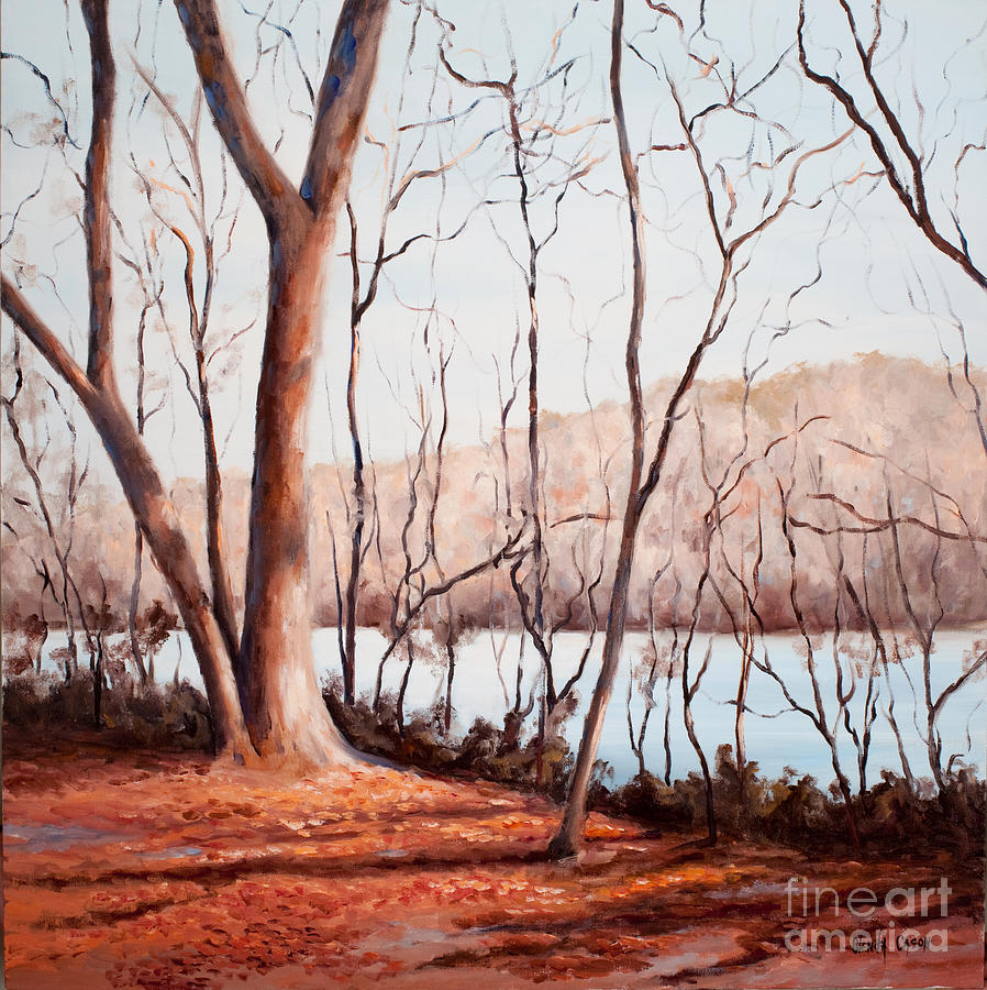 Wintry River Morning Painting by Glenda Cason