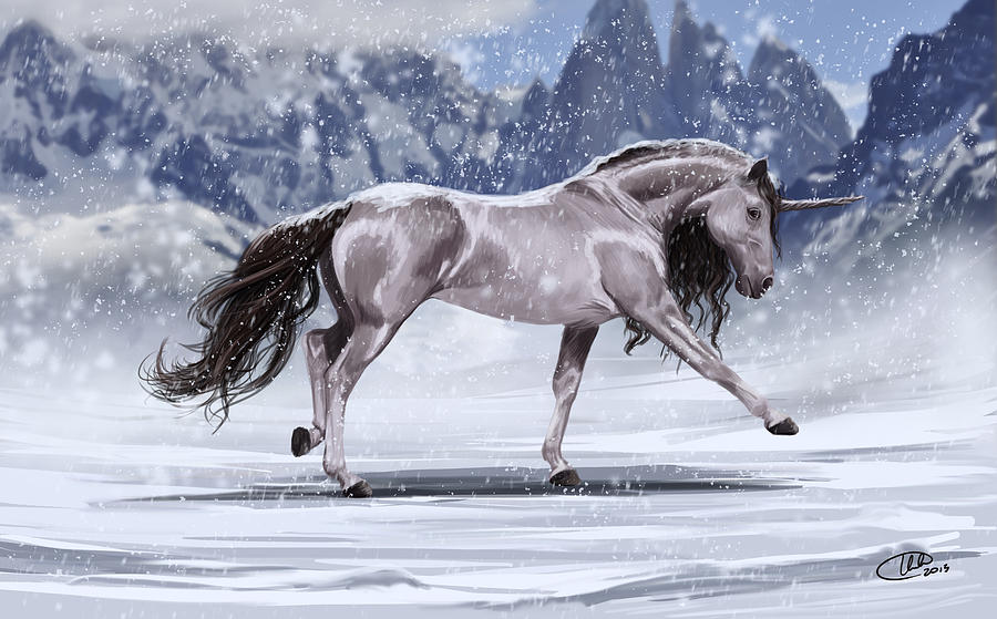 Fantasy Digital Art - Wintry Unicorn by Kate Black