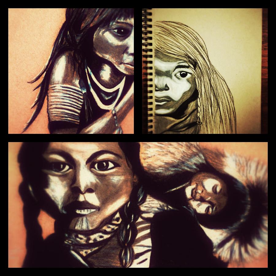 Charcoal Drawing - Historical Native Series called Idle No More by Ayasha Loya