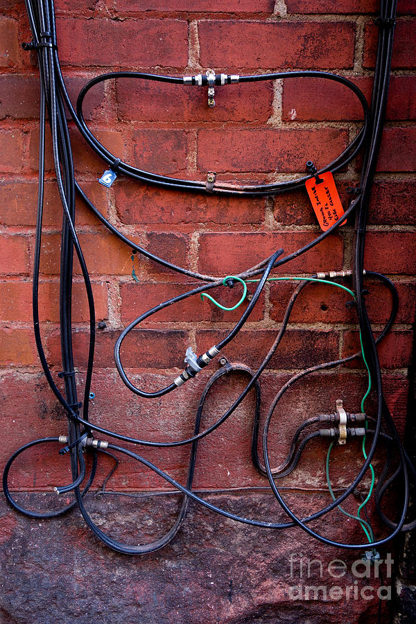 Snake Photograph - Wires against brick wall by Amy Cicconi