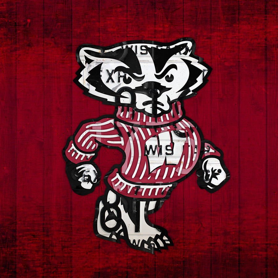 Sports Mixed Media - Wisconsin Badgers College Sports Team Retro Vintage Recycled License Plate Art by Design Turnpike