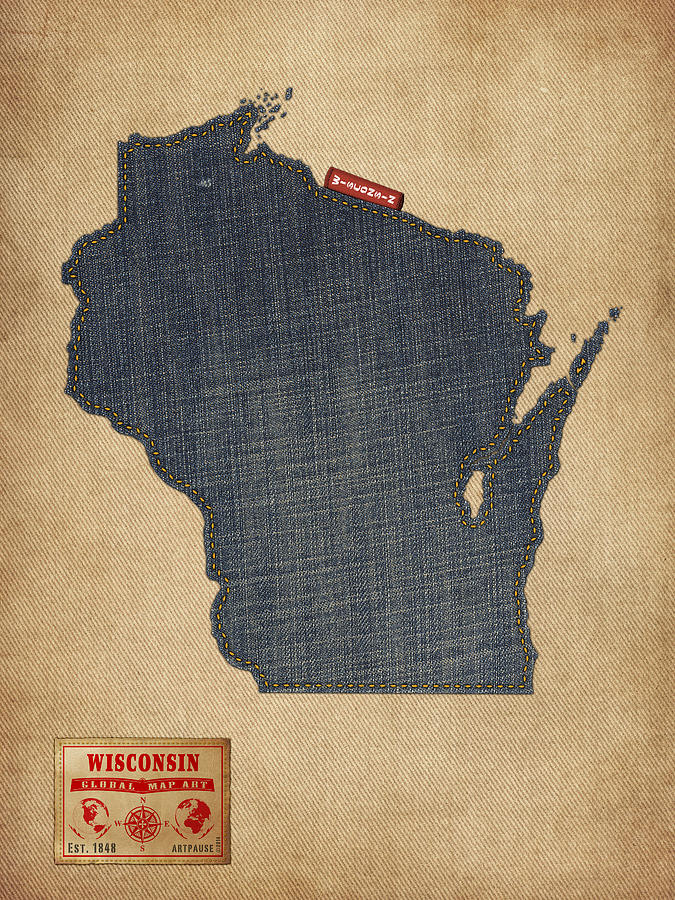 United States Map Digital Art - Wisconsin Map Denim Jeans Style by Michael Tompsett